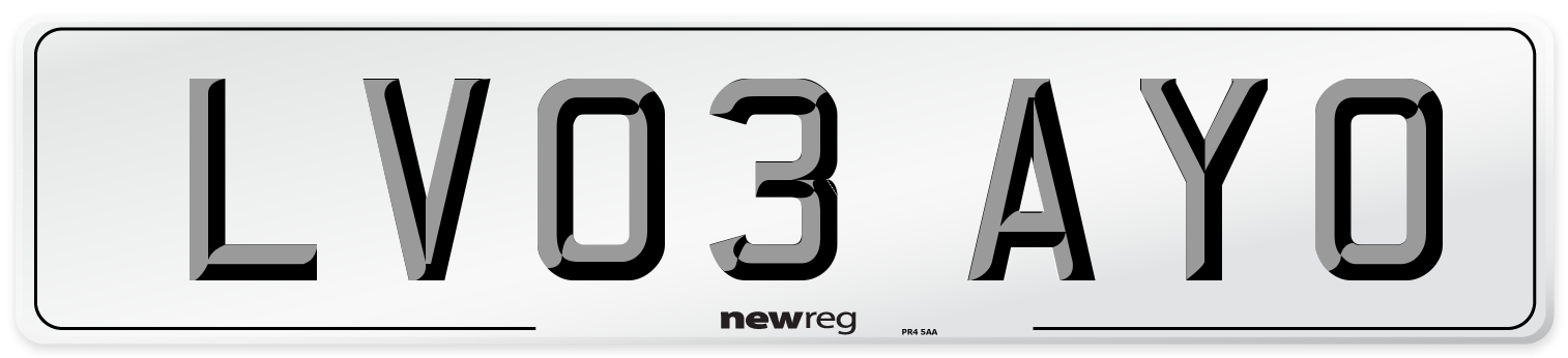 LV03 AYO Number Plate from New Reg